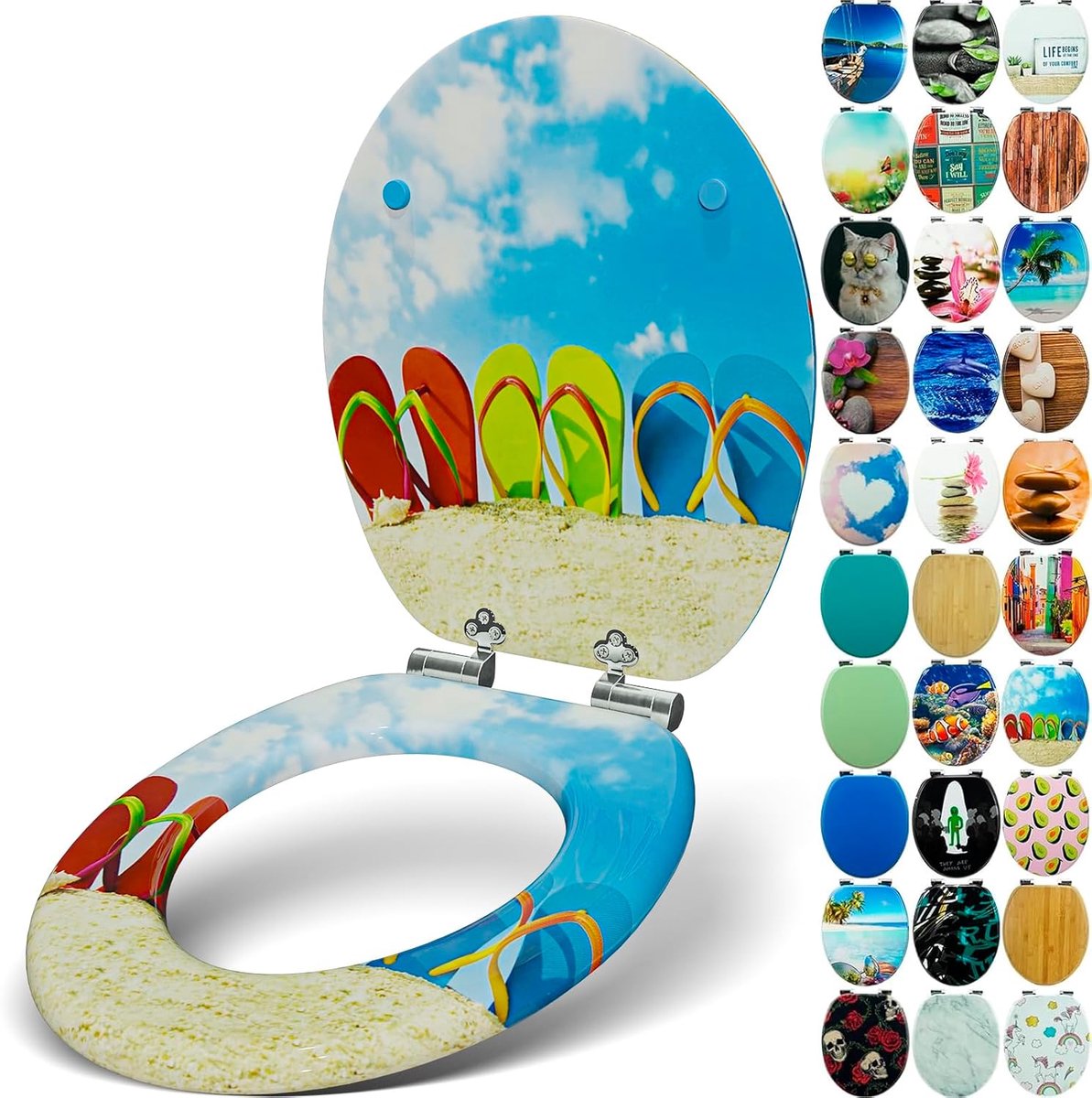 SnelShoppen - Toiletbril met houten kern en soft-close mechanisme - hoge kwaliteit, kleurrijke motieven, comfortabele zitting, eenvoudig te monteren -
