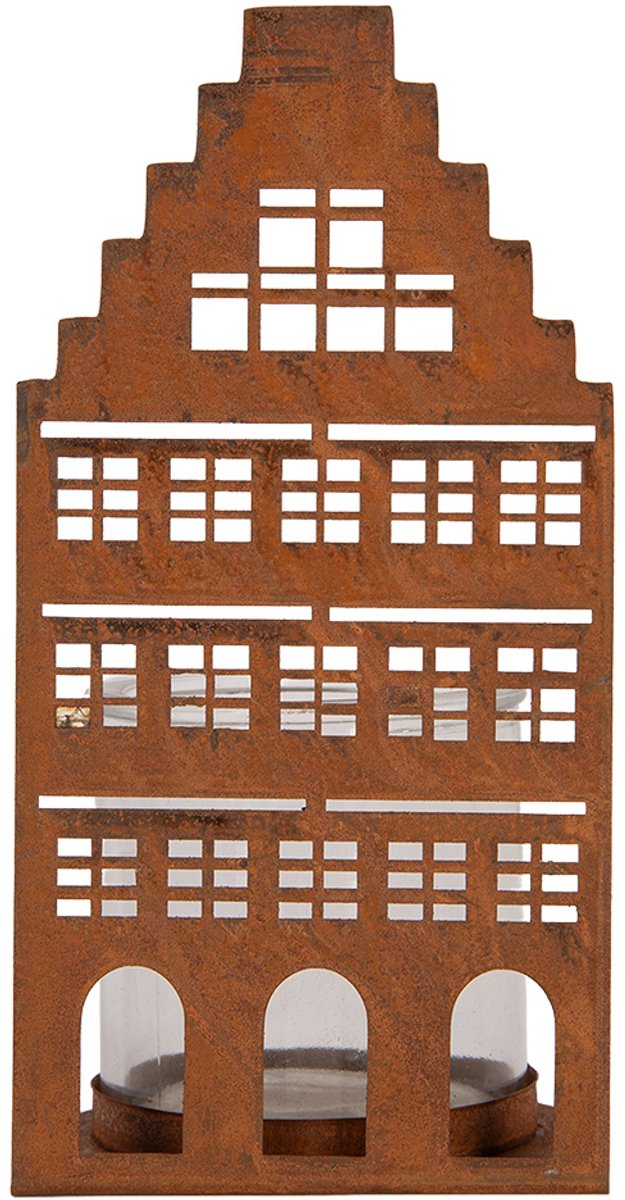 Clayre & Eef Waxinelichthouder Huis 10x10x20 cm Bruin Metaal