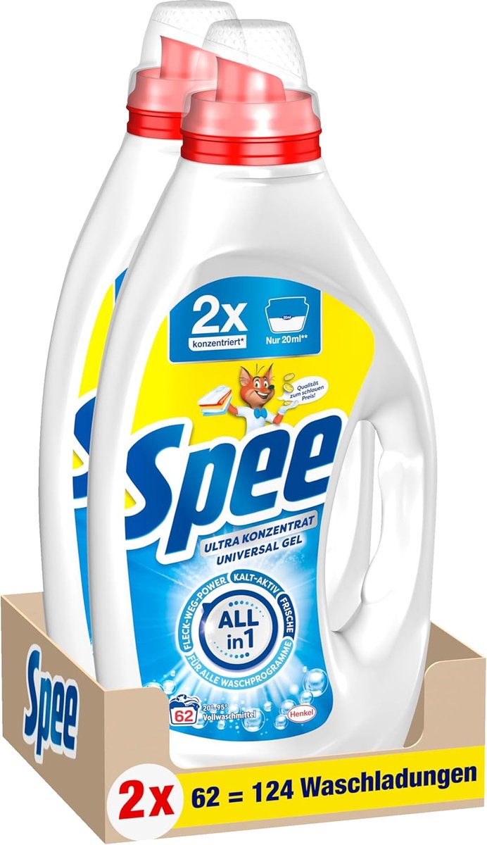 Spee - Allin1 Ultra Geconcentreerd Vloeibaar - Wasmiddel - Universeel 2 x 1,24L - 124 Wasbeurten