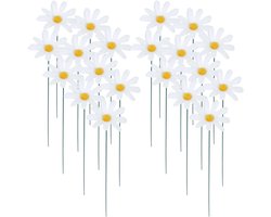 20 Stuks Kunststof Madeliefjes Tuinpalen Decoratieve Bloemen Stake Waterdicht Tuinaccessoires voor Buiten, Patio en Oprit 35x3.2cm Wit