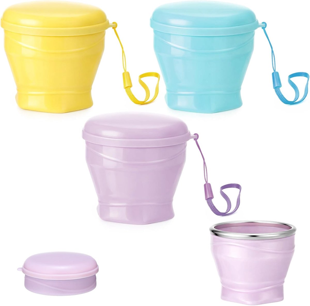 Bobypet - Opvouwbare Beker - 3 Stuks Siliconen Drinkbeker met Deksel 180ml - Herbruikbare Camping Koffiebeker & Reisbeker - BPA Vrij - Geel, Paars, Blauw