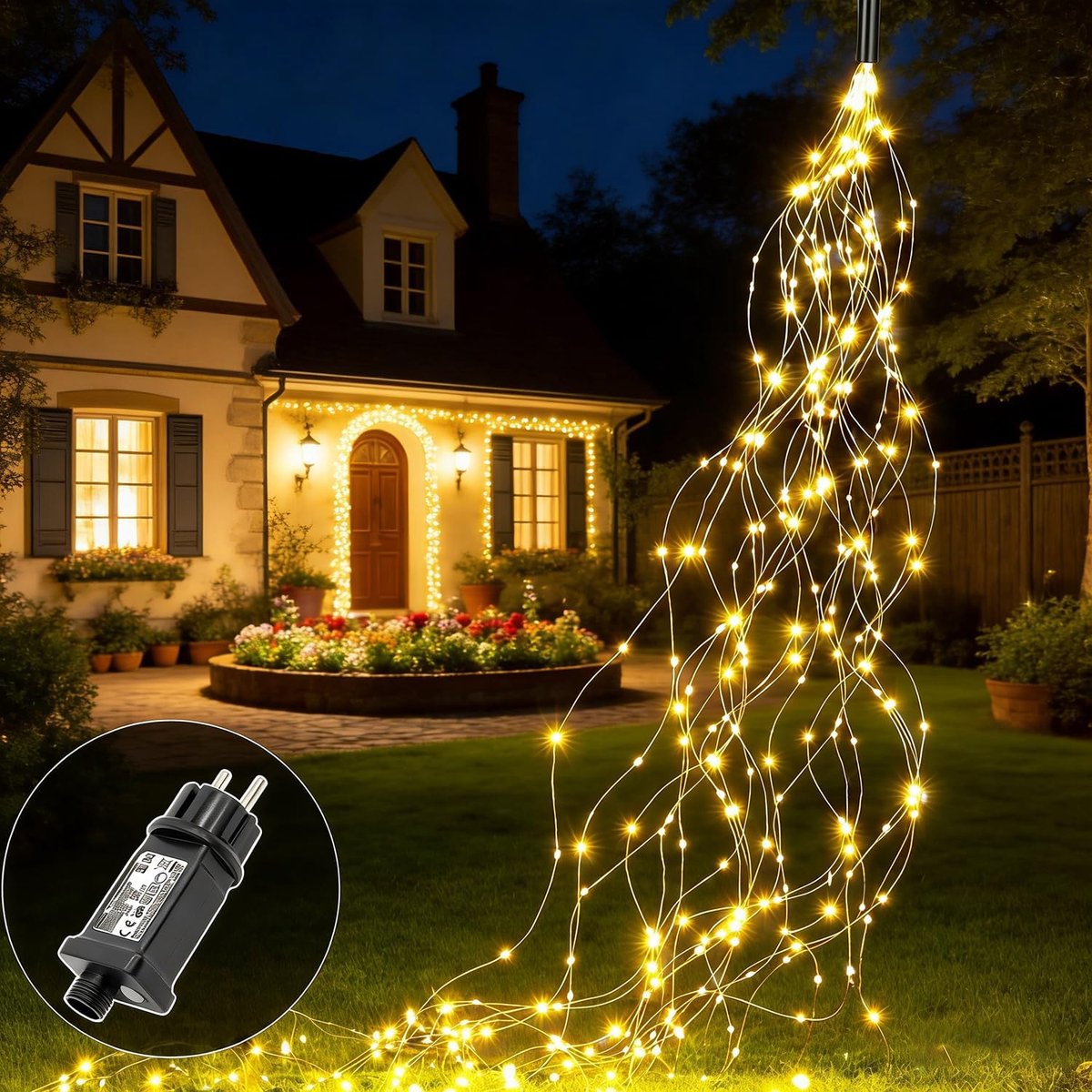 SnelShoppen - Kerstverlichting Lichtsnoer 1 m 100 LED met Stekker, 9 Modi en Timer, Waterdichte Decoratie voor Binnen en Buiten, Perfect voor Kerstfee