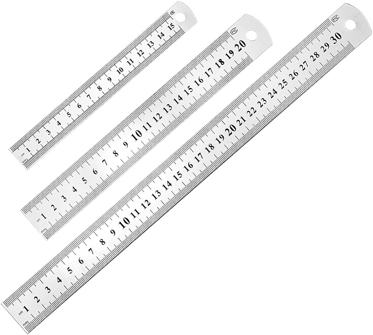 SnelShoppen - Set van 3 Metalen Linialen, Roestvrijstalen Liniaal voor Snijden, 15 20 30 cm, Rechte Rand, Duurzaam voor Kantoor, Huis, Universiteit, C