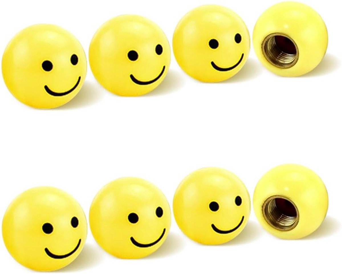 SnelShoppen - 8 Stuks Gele Smiley Ventielkappen voor Banden, Lichtmetaal, Geschikt voor Auto, Fiets, Motor, SUV, Vrachtwagen, Moped, Duurzaam