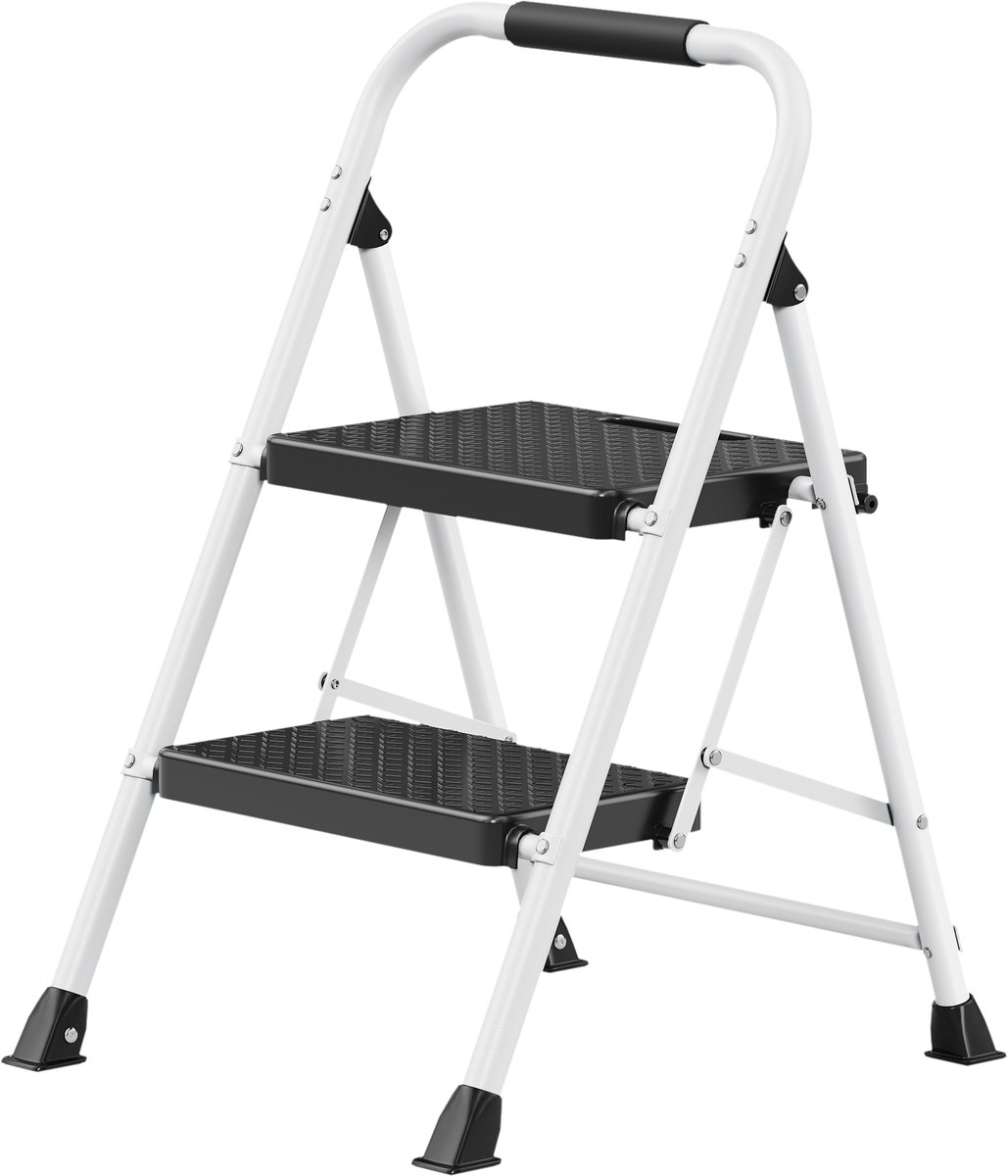 Opvouwbare trap - 2-treden opvouwbare ladder van staal - 54,5 x 46,5 x 79 cm - Wit