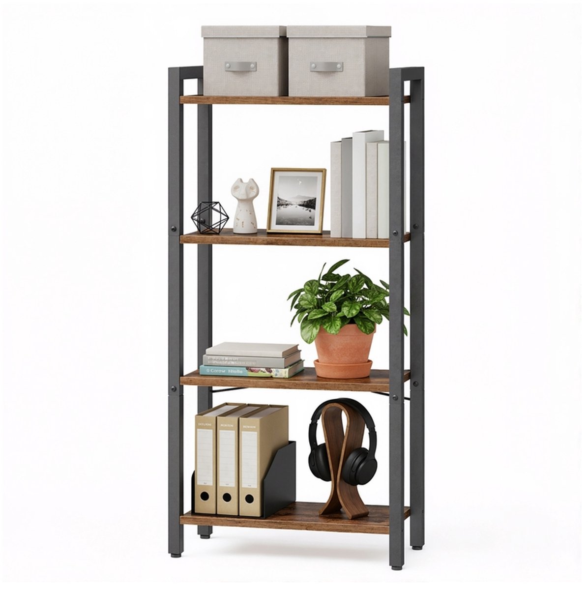 40 Boekenkast 24 x 40 x 107 cm met 4 planken en open opbergruimte - Vintage bruin-zwart - Vintage bruin
