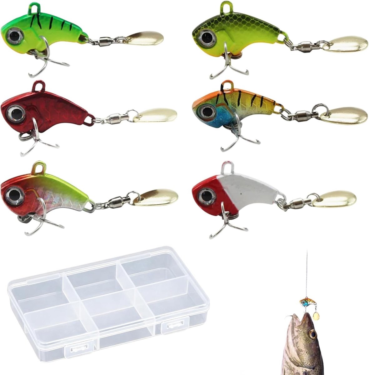 6 stuks metalen spinnerbait kunstaas set, roterende vislepels met scherpe dreggen voor zoet en zout water, aas voor - ShopVlot