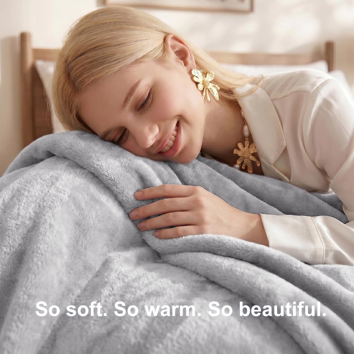 SnelShoppen - WAVVE Fleece Deken 130x150 cm - Extra Zachte Warme Plaid & Knuffeldeken, Lichtgewicht Bankdeken & Woondeken, Machinewasbaar Lichtgrijs v