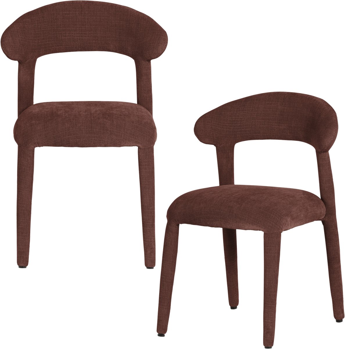 WOOOD Sile Eetkamerstoel - Linnenlook - Bordeauxrood - Set Van 2