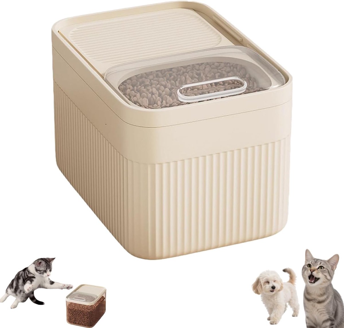 KZQ Luchtdichte Voerbewaarcontainer 4 Kg Wit Met Afsluitdeksel En Maatbeker – Voor Katten En Honden, Vershoudend Voor Keukenkast