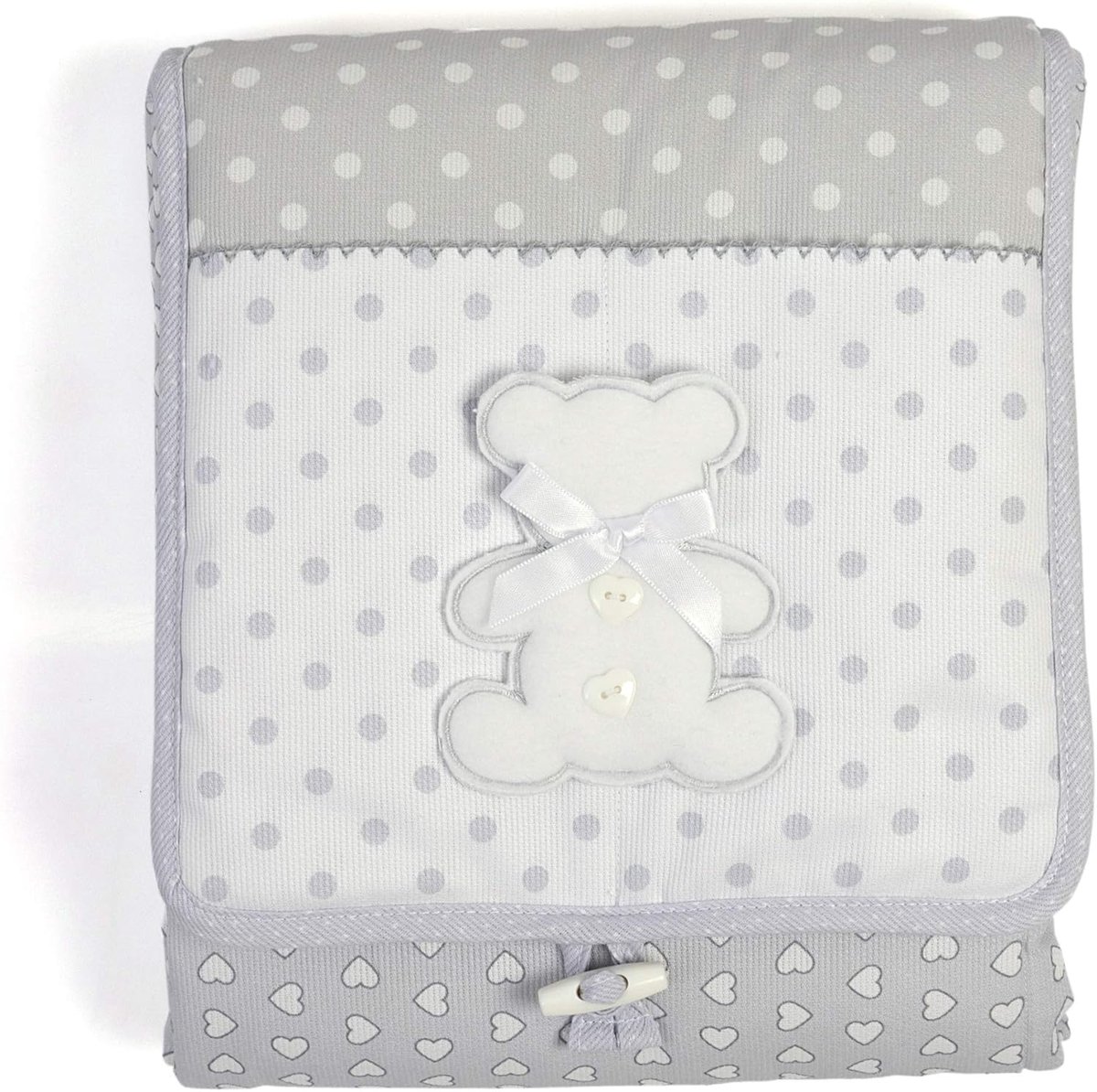 SnelShoppen - Verzorgingsmatje voor onderweg, grijs - 300 g, opvouwbaar, ideaal voor babyverzorging, schattige berenborduursel, 45 x 76 cm, perfect ca