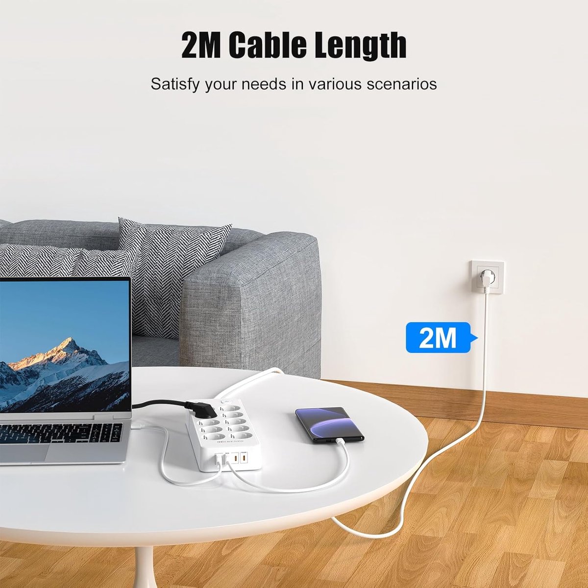 Meerkrachtstrip met 2 USB-A en 2 USB-C - 10-voudige schakeling - Overspanningsbeveiliging - SnelShoppen