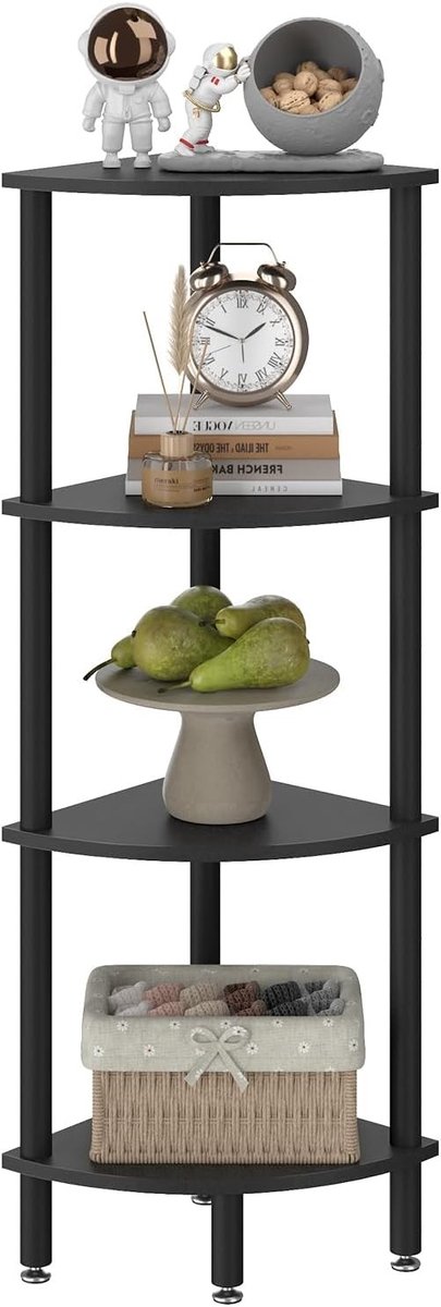 4-laagse Hoekplank, Industrieel Hoekdisplay, Boekenplank voor Woonkamer, Slaapkamer en Keuken, Zwart Kleur, Ruimtebesparend Design
