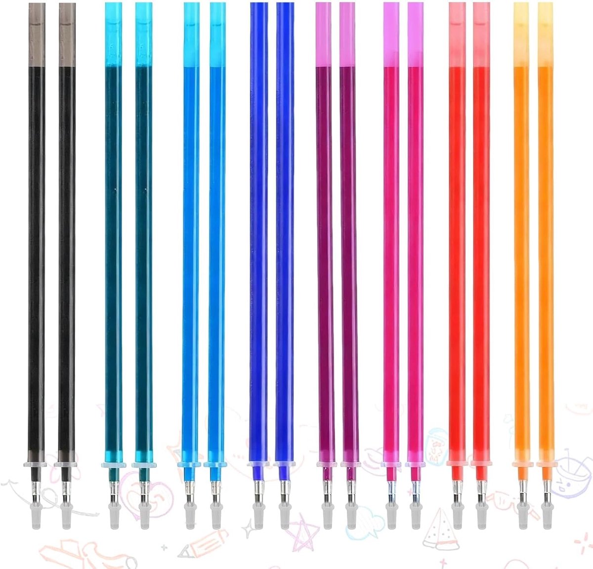 SnelShoppen - 16 Vervangpatronen 0.7 mm voor Gelpennen, Kleurige Inktcartridges in 8 Kleuren, Uitwisbare Inkt, Perfect voor School en Kantoor