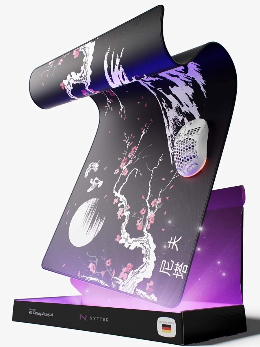SnelShoppen - XXL Gaming muismat Sakura wit 900 x 500 mm Premium Fuji muismat groot met gestikte randen duurzaam met hoge glij en anti-slip