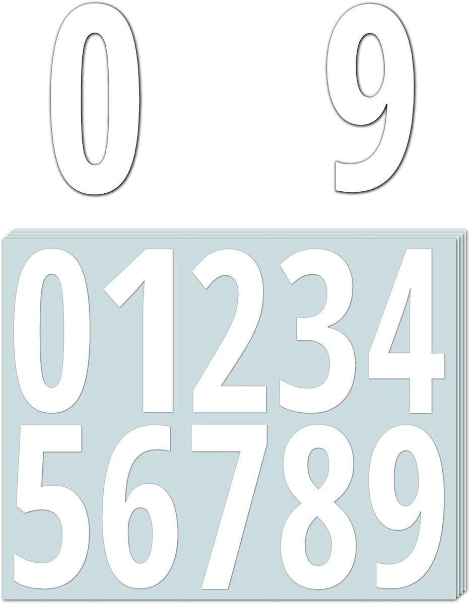 Nummerstickers Vinyl - Wit - 100mm - Waterdicht - Voor Binnen en Buiten