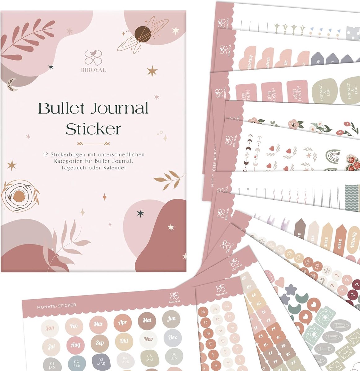 Bullet Journal Stickerset 12 vellen - 1000 stickers - kalender stickers - esthetisch voor planners - SnelShoppen
