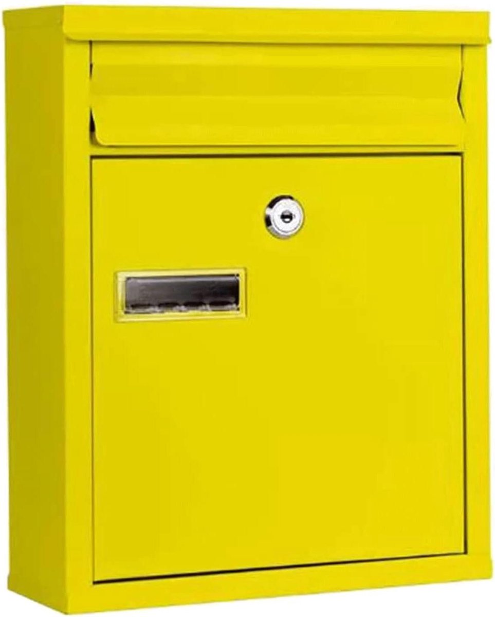 Brievenbus met slot - Buitenpostbus brievenbak - Post veilig ontvangen - Gegalvaniseerde plaat - 24x8x30cm - Geel