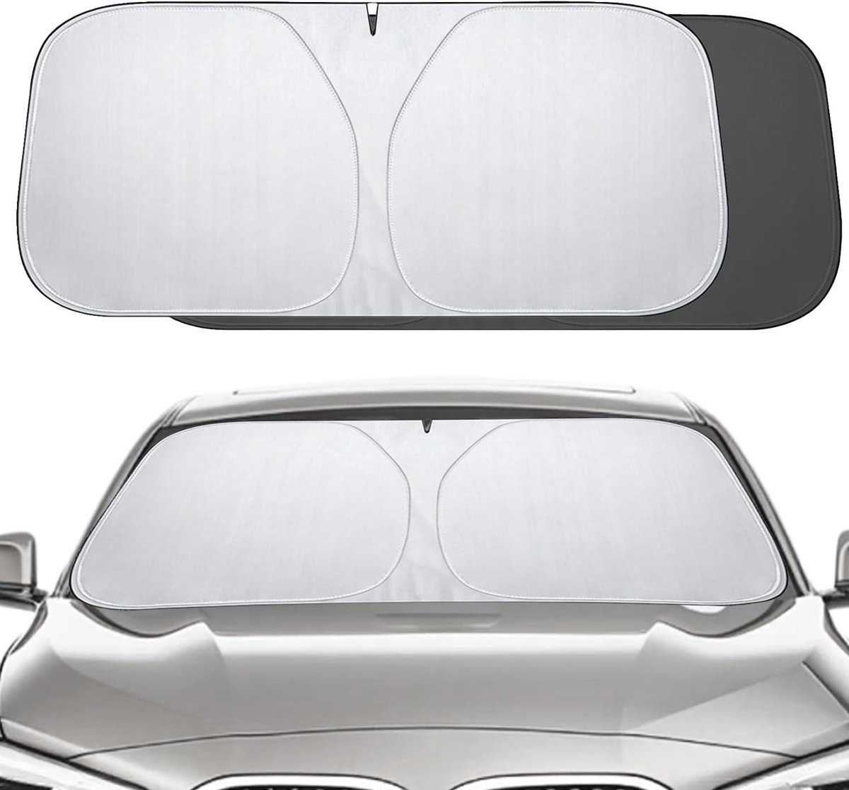 SnelShoppen - Auto Zonnescherm 142 x 80 cm Universeel Voorruit Vouwbaar UV Warmtebestendig Geschikt Voor De Meeste Auto's, SUV's en Bestelwagens