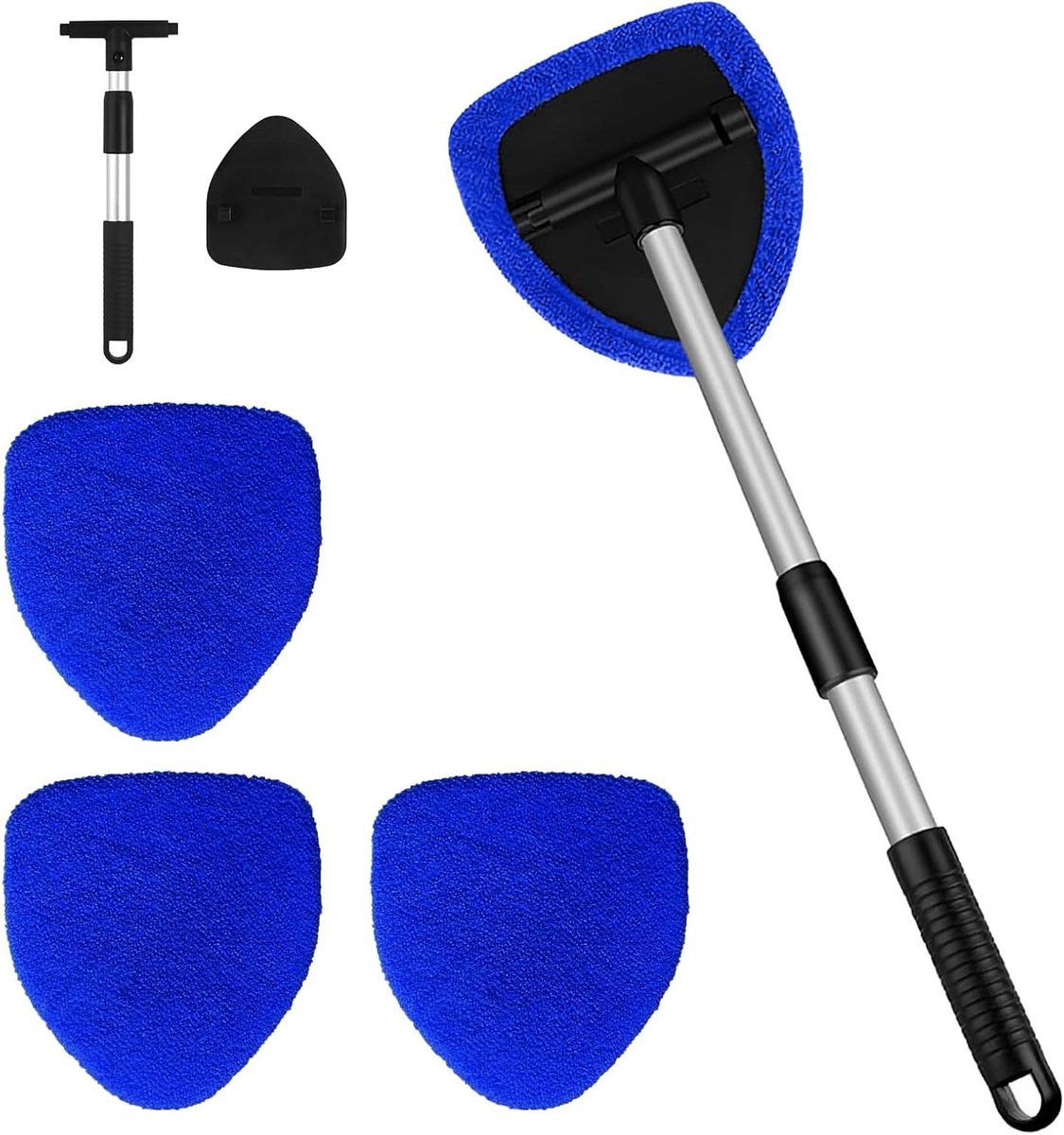 Ruitenreinigingsgereedschap - Autoruitenreiniger - Autoruiten Schoonmaken - Uitschuifbare Lange Steel - 4 Pads - Blauw