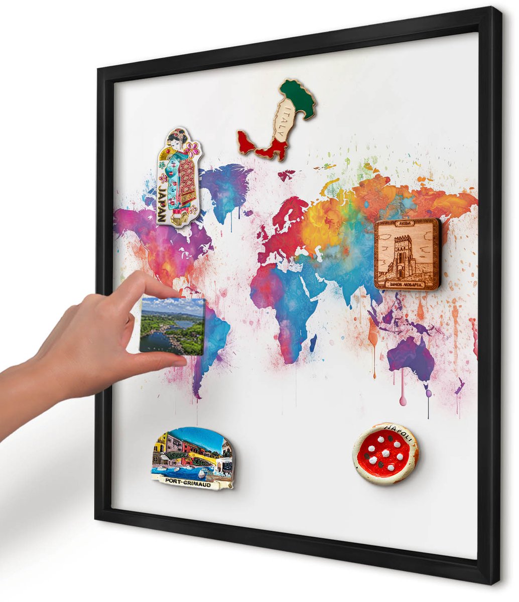 Artprintcave Blauw Magneetbord mit Zwart Frame - 50x50 cm - Kleurenkaart Memobord Keuken - Waterverf Magneet Bord mit Frame - Kaarten