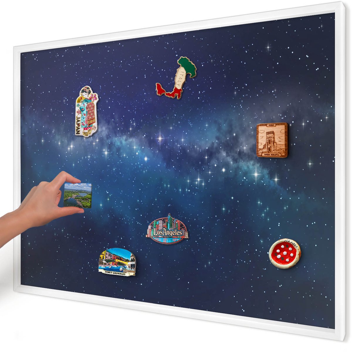 Artprintcave Marine Magneetbord mit Witte Lijst - 100x70 cm - Sterrenruimte Memobord Keuken - Abstract Magnetisch Bord - Kosmos