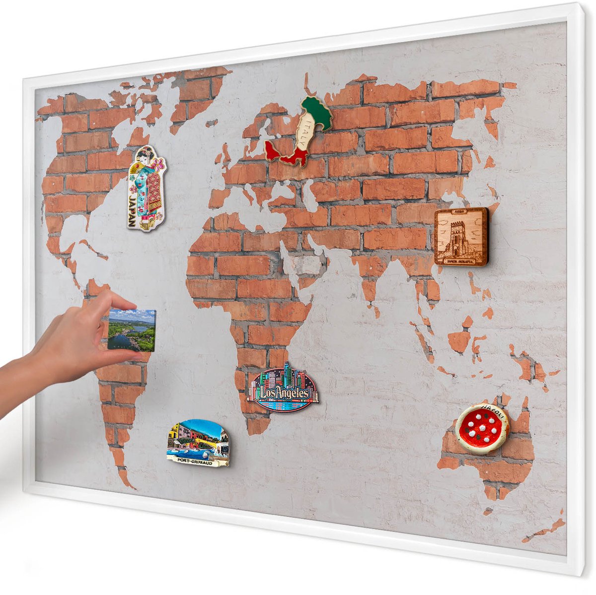 Artprintcave Oranje Magneetbord mit Witte Lijst - 100x70 cm - Bakstenen Plattegrond Memobord Keuken - Industrieel/Loft Wandbord Magnetisch - Kaarten