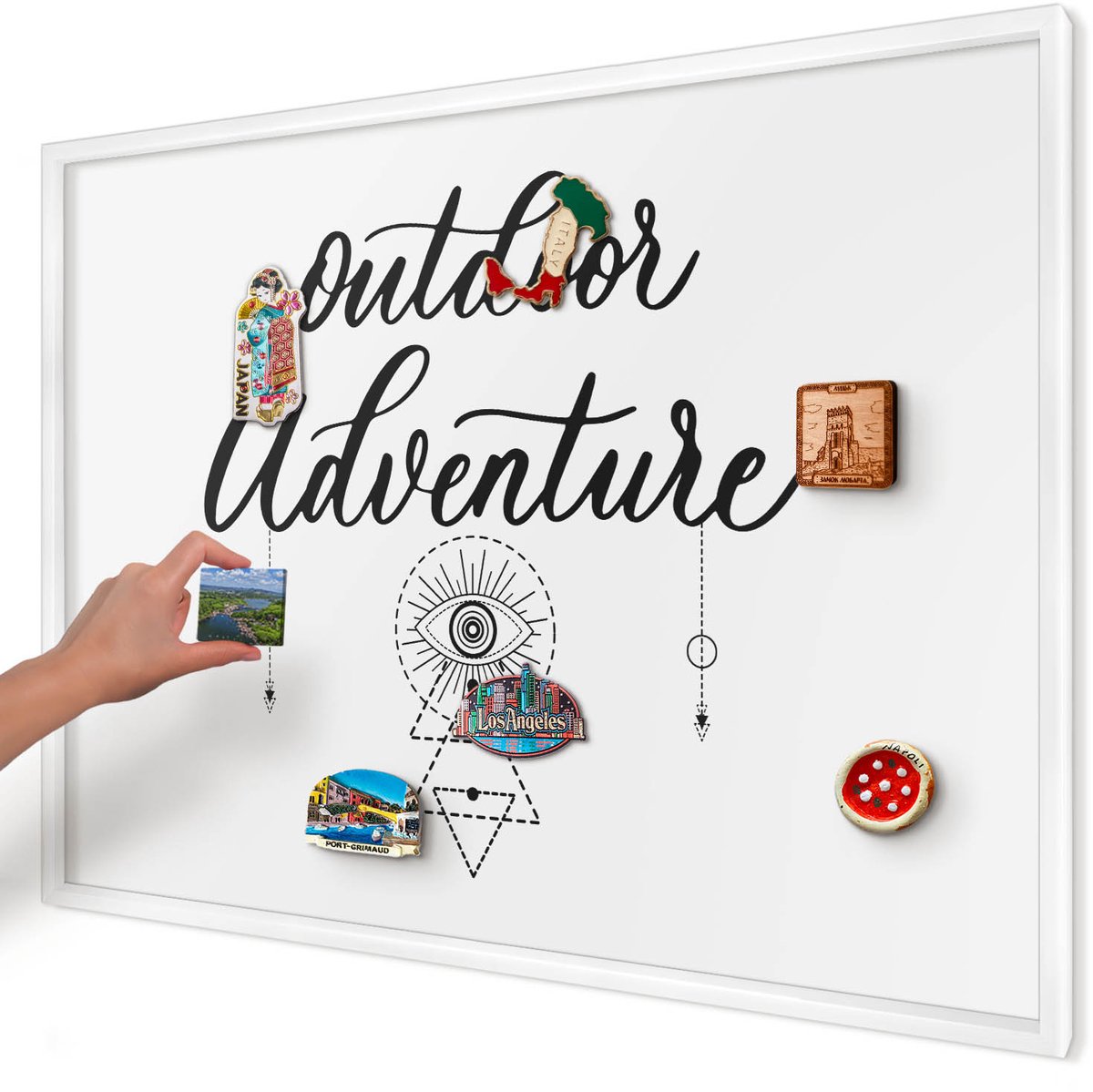 Artprintcave Wit Magneetbord mit Witte Lijst - 100x70 cm - Buitenavontuur Magnetisch Bord - Typografisch Notitiebord - Teksten