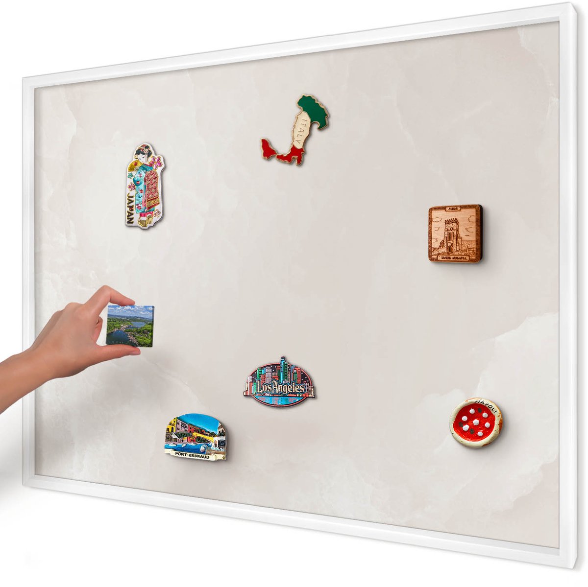 Artprintcave Beige Magneetbord mit Witte Lijst - 100x70 cm - Romige Textuur Magneet Bord mit Frame - Minimalist Memobord Keuken - Texturen