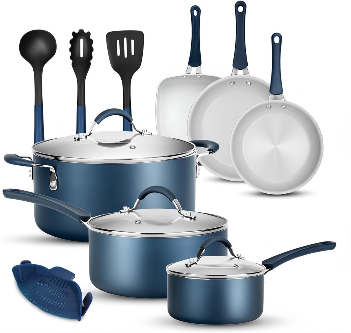 Lìon® Pannenset - Pannenset Inductie - 14 Stuks Pannen - Blauw - 56cm x 34cm x 22cm