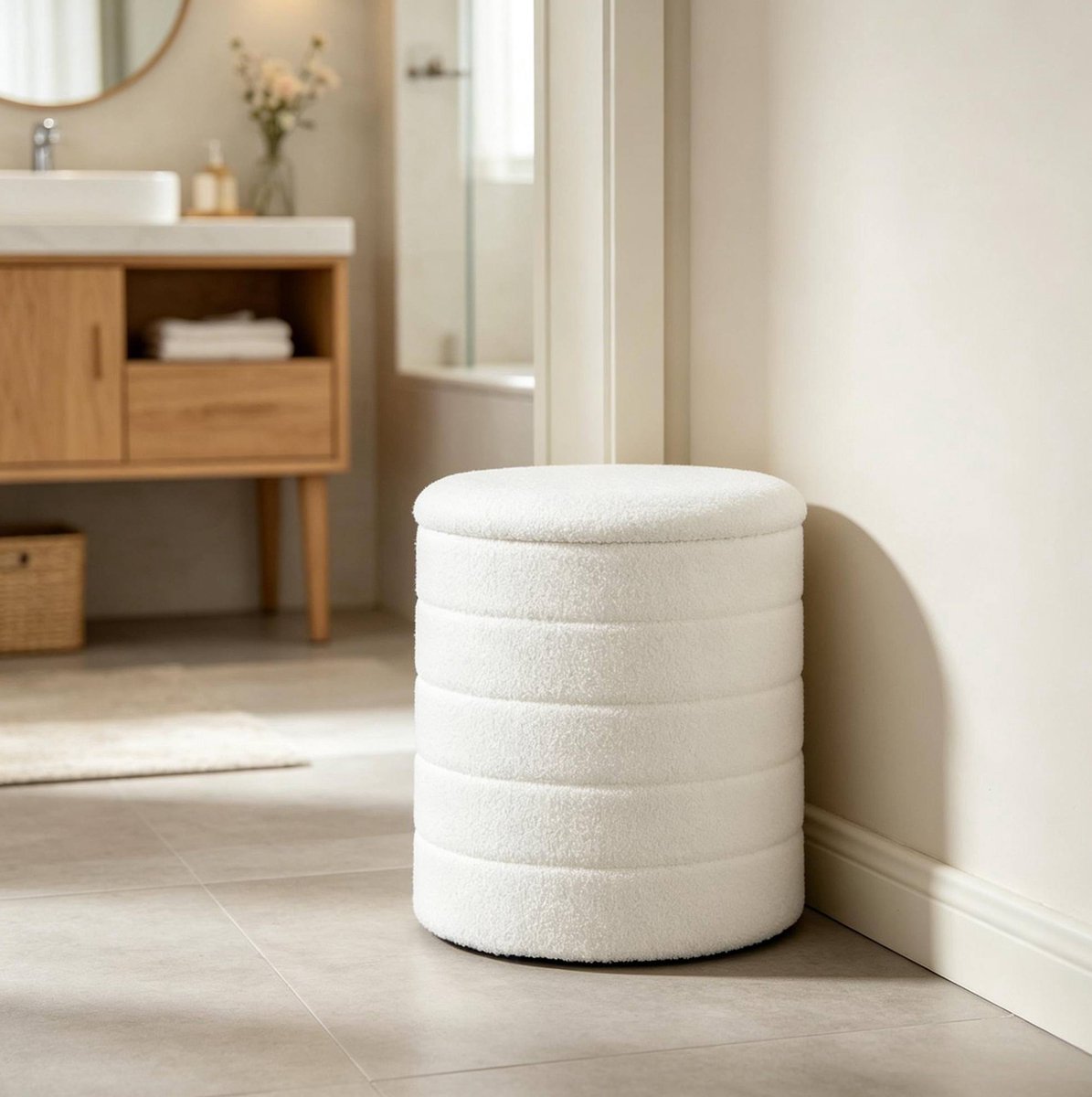 COVREO Hocker 40,5 x 43 cm wit, MDF met opbergruimte en bijzettafel