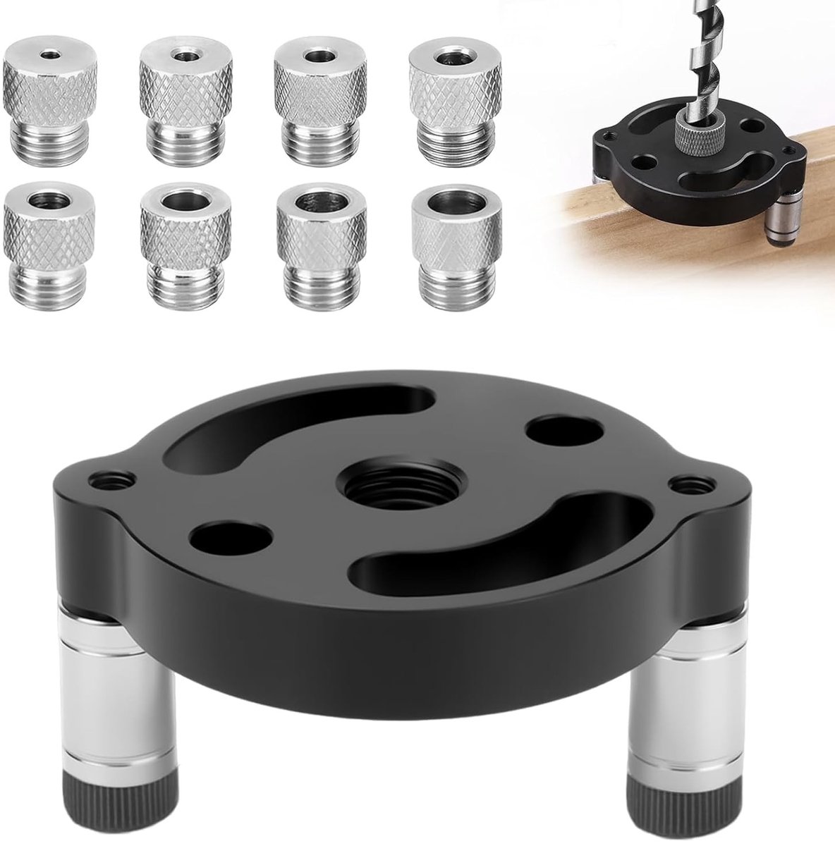 Professionele zelfcentrerende boorhulp voor houtbewerking met boorgat middenzoeker en bussen van 3 tot 10 mm voor nauwkeurige gaten en perfectie in projecten