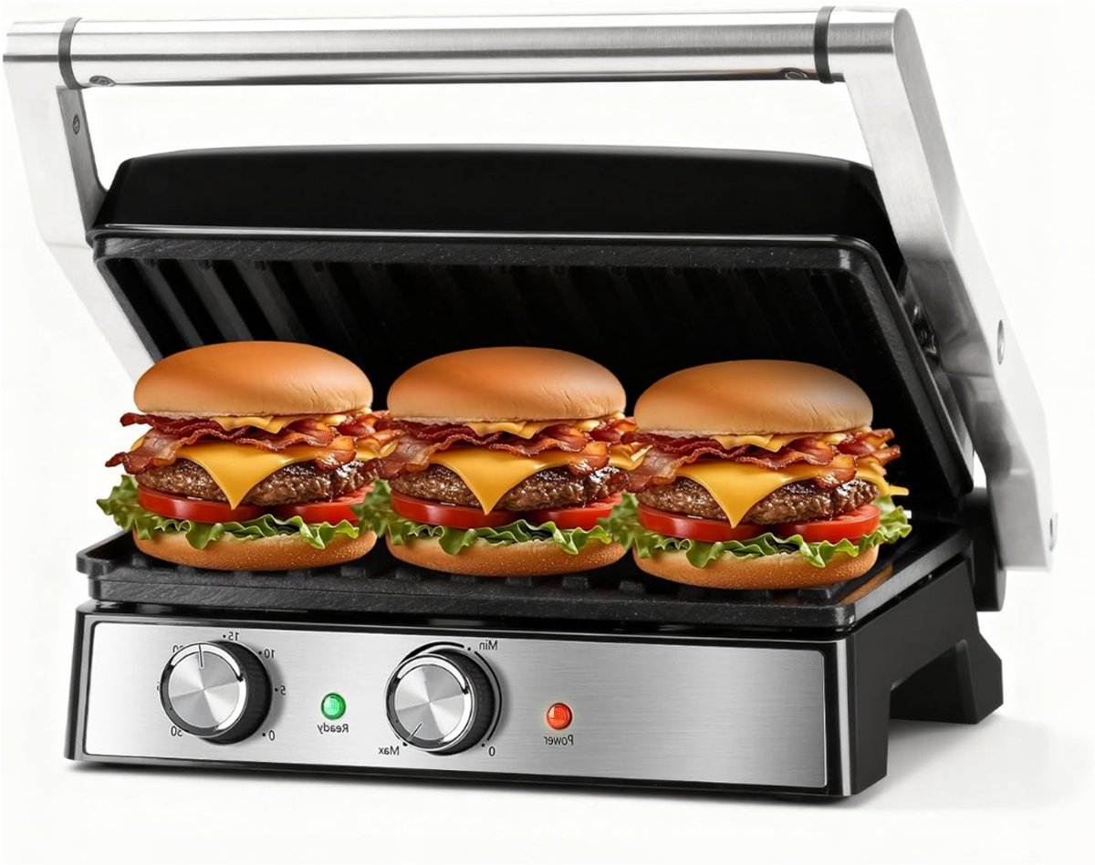 Zavio® Contactgrill - Tosti Apparaat - Tosti-ijzers - Panini Grill - Zwart met zilver