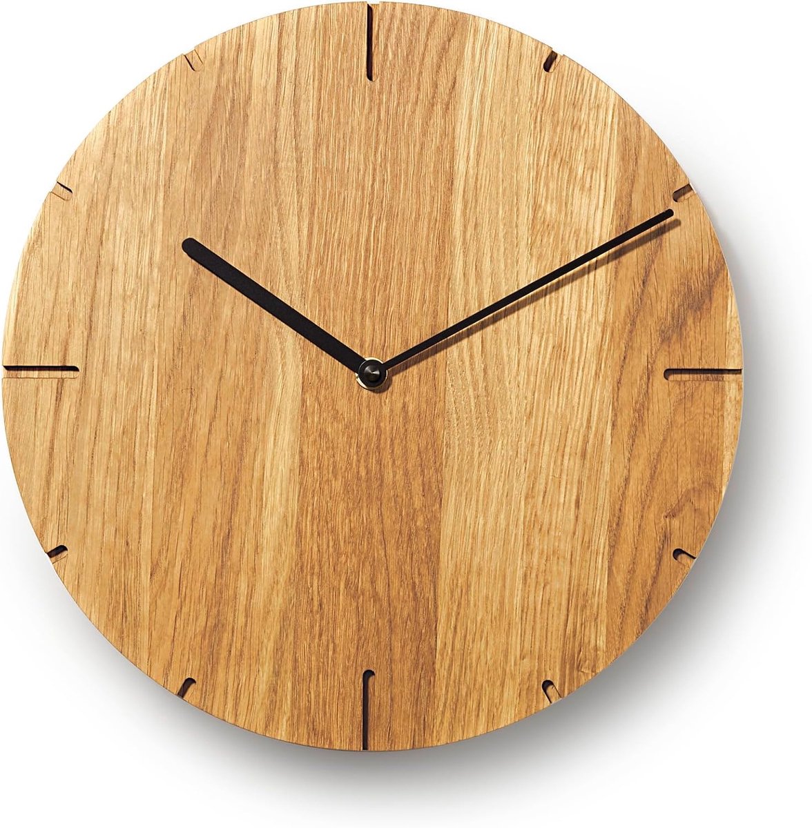 SnelShoppen - Wandklok hout, eiken solid, oiled, laag geluid, moderne design, natuurlijke uitstraling, gemaakt in Duitsland, perfect voor woonkamer, k