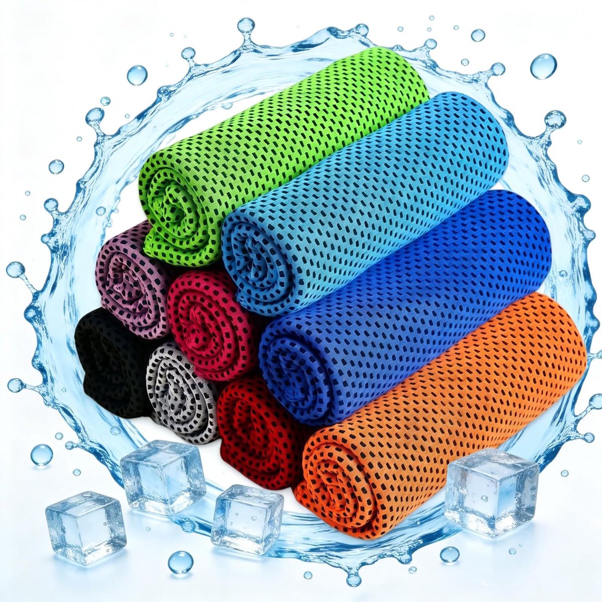 SnelShoppen - 10 stuks ademende koelhanddoek met grappige patronen, lichte sporthanddoeken voor zomer, outdoor, training, hardlopen, yoga, gym