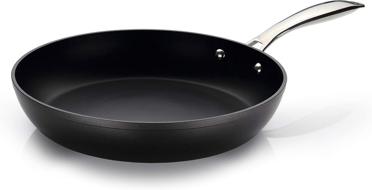 SnelShoppen - Pan 28cm, 3-laags anti-aanbakpan, vol roestvrijstalen bodem, inductiepan geschikt voor alle kookplaten, elegante roestvrijstalen handgre