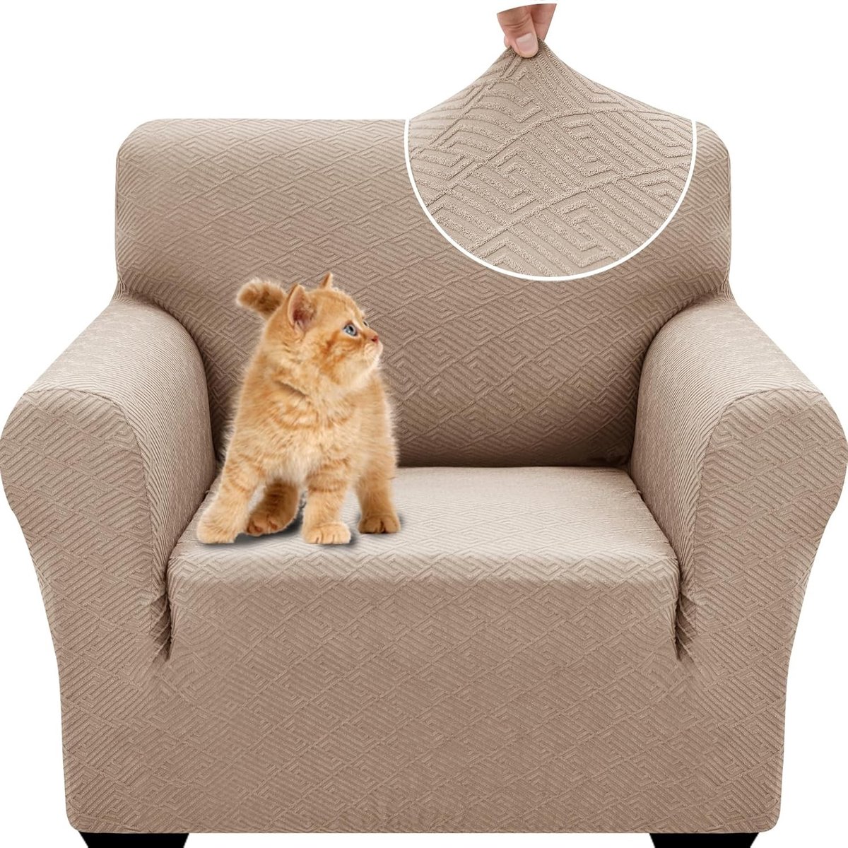 Stretch Sofa Cover voor 1 Zitting, Elastische Hoes voor Woonkamer, Universele Anti-slip en Krabbestendige Bekleding in Donkergrijs