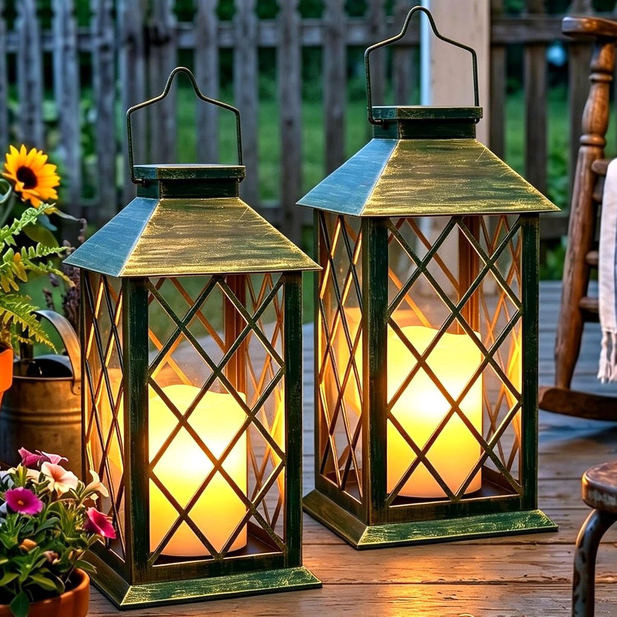 SnelShoppen - Set van 2 Grote Buiten Solar Lantaarns met Vlamloze Kaarsen voor Tuin, Balkon en Patio, Waterdichte Vintage Wanddecoraties, Tuin Cadeaus
