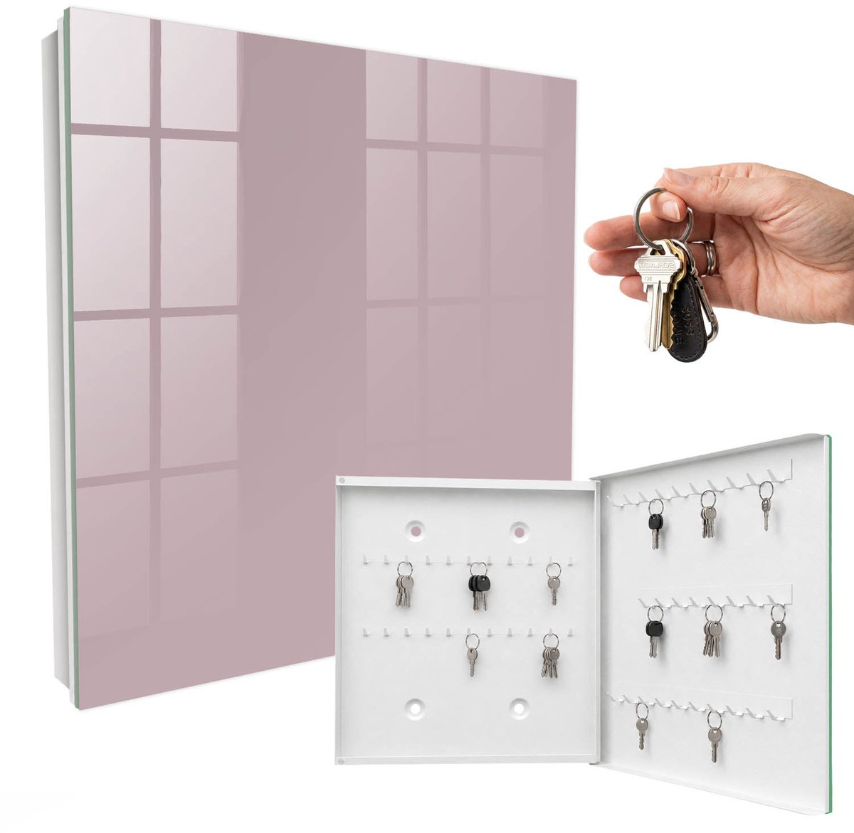 WallMuralia - Sleutelkast - 30x30x5 cm - met 50 haken - Pastel Lila Sleutelkastje Hal - Lila Sleutelbox - Rechtsopenend - Wit interieur
