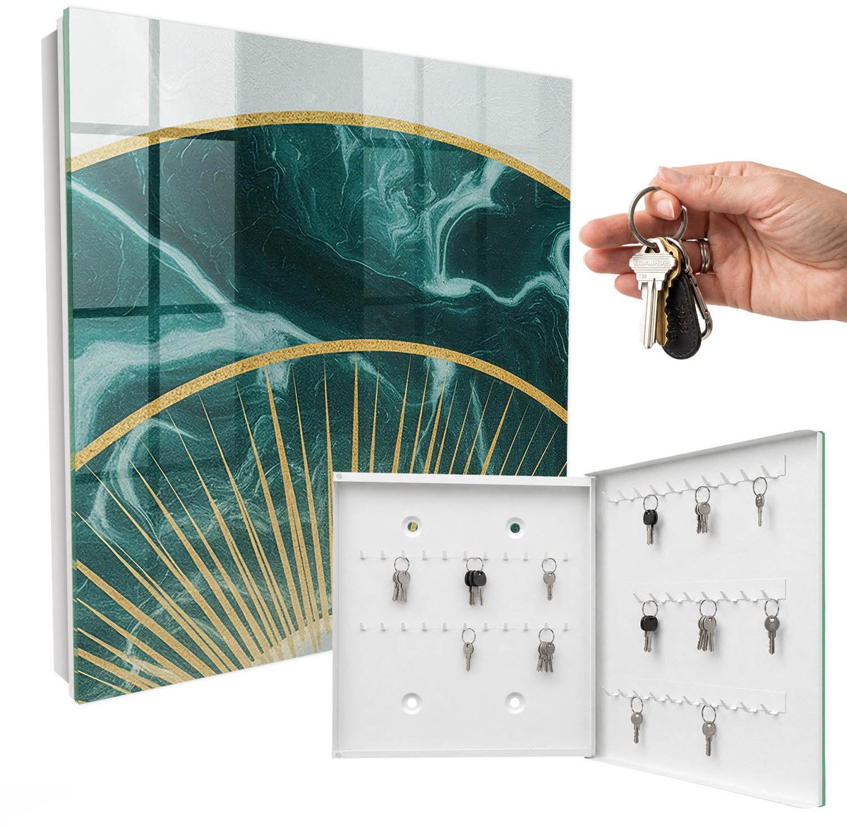 WallMuralia - Sleutelkast - 30x30x5 cm - met 50 haken - Elegante Harmonie Sleutelkastje Landelijk - Groente Sleutelbox - Rechtsopenend - Wit interieur
