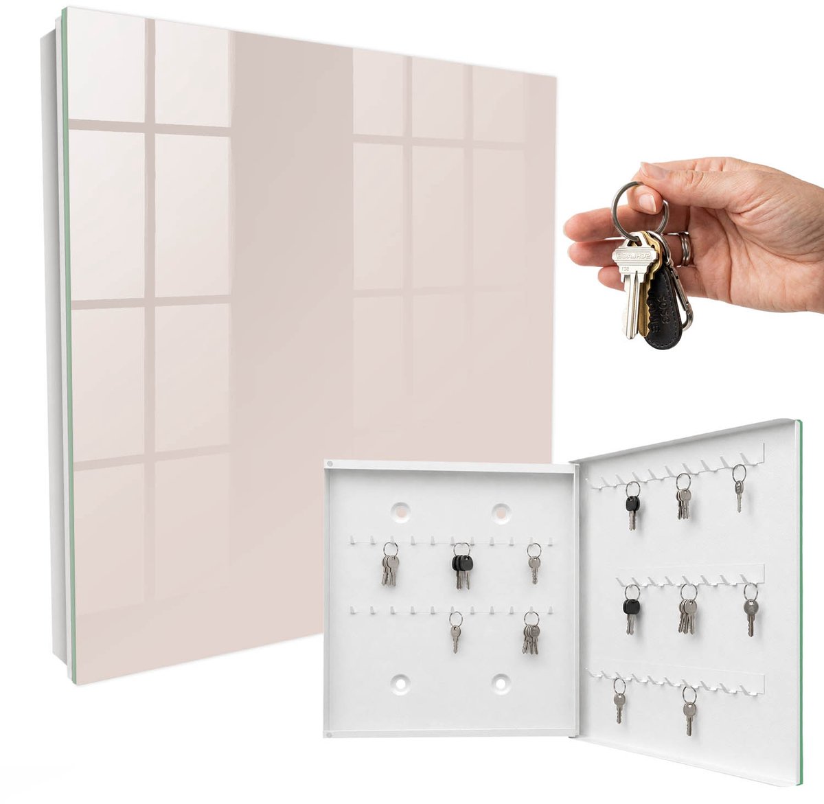 WallMuralia - Sleutelkast - 30x30x5 cm - met 50 haken - Roze Steen Sleutelkastje Modern - Roze Sleutelbox - Rechtsopenend - Wit interieur