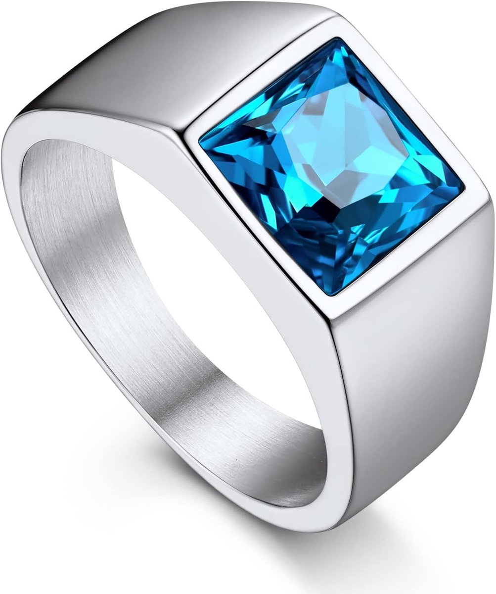 Ring dames zegelring heren roestvrij staal ring blauwe steen bandring