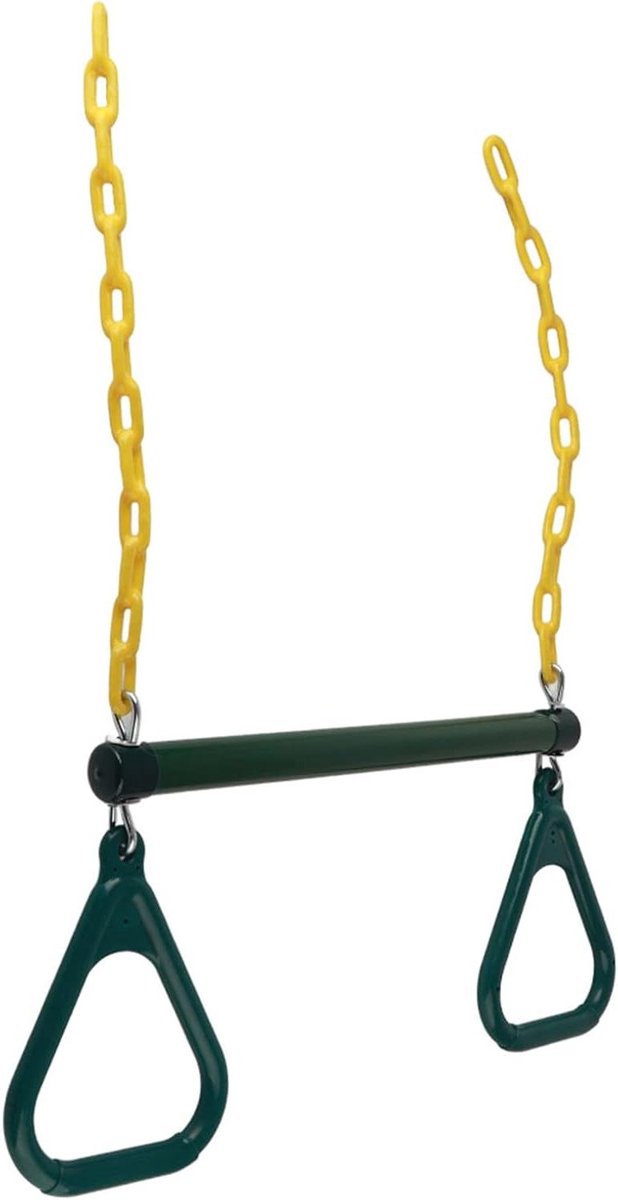 Trapeze Schommel Stang - Gym Ring Set - Buiten Spelen - Duurzame Stalen Constructie - 73 x 45 cm - Groen