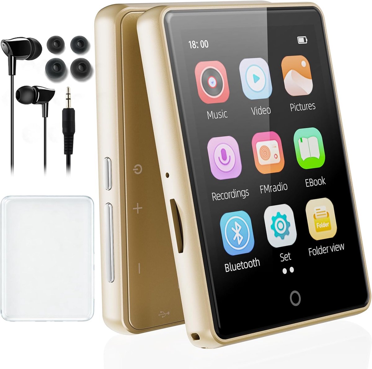 MP3-speler met speaker, 2,8" groot scherm MP3-speler HiFi-geluidskwaliteit Audio MP4-speler FM-radio Sport Stappenteller Recorder, 128GB uitbreidbare geheugenkaart (goud)