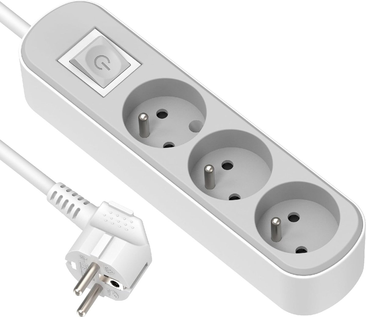 32020 Prima stekkerdoos 3 stopcontacten 16 A met schakelaar, kabel H05VV-F doorsnede 3G1,5 mm², lengte 3 m, wit/grijs