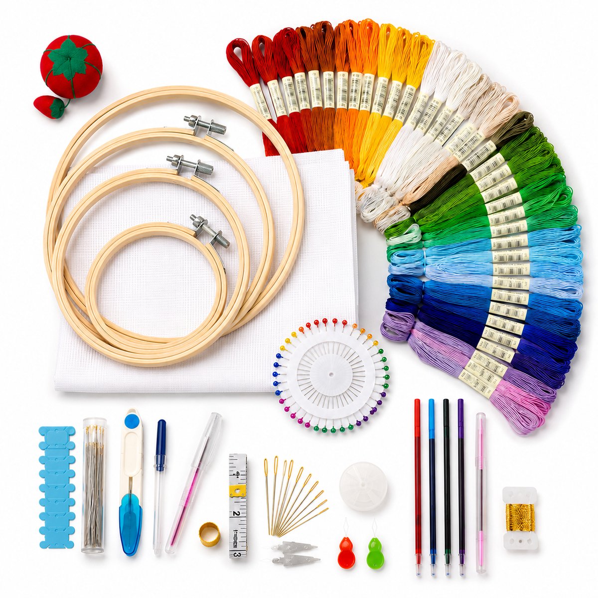 ZoeZo Borduurpakket met 100 Kleuren - Borduurgaren en 5 Borduurringen - Complete Borduurset voor Borduren - Inclusief Accessoires