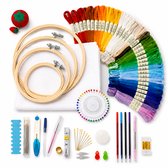 ZoeZo Borduurpakket met 100 Kleuren - borduurpakket volwassenen - Borduurgaren en 5 Borduurringen - Complete Borduurset voor Borduren - Inclusief Accessoires