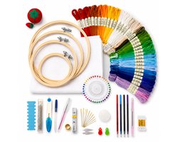ZoeZo Borduurpakket met 100 Kleuren - borduurpakket volwassenen - Borduurgaren en 5 Borduurringen - Complete Borduurset voor Borduren - Inclusief Accessoires