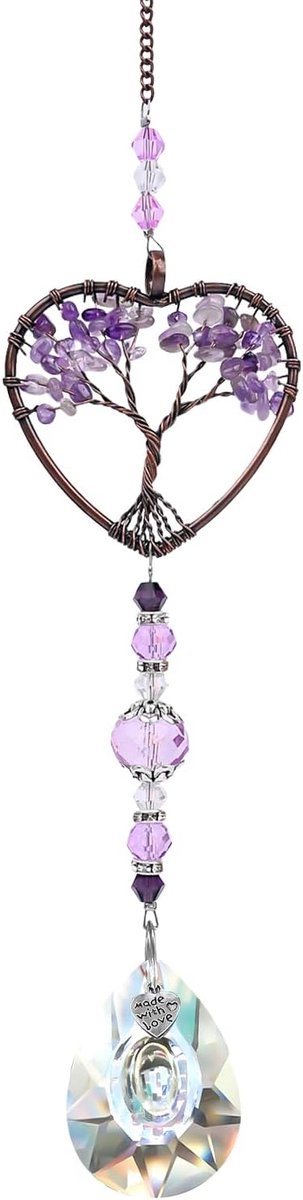 Amethist Kristal Zonvanger, Hartvormige Hangdecoratie, Glazen Kristallen Hanger, Handgemaakte Raamdecoratie, Huis en Tuin decor, Spiritueel Genezend Kristal Cadeau voor Vrouwen