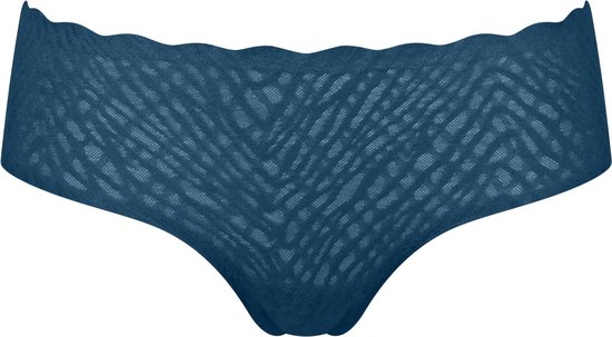 Culotte Sloggi bleu foncé avec motif en zigzag et bord festonné.